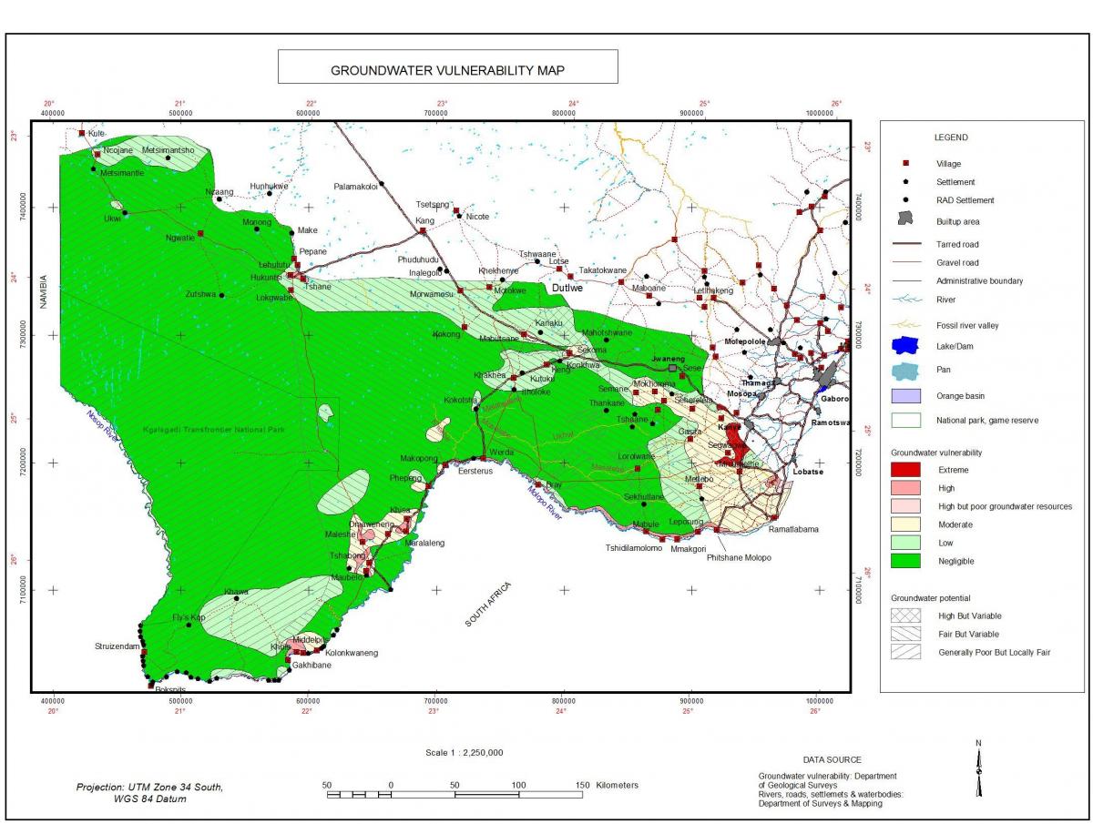 地図ボツワナの地下水