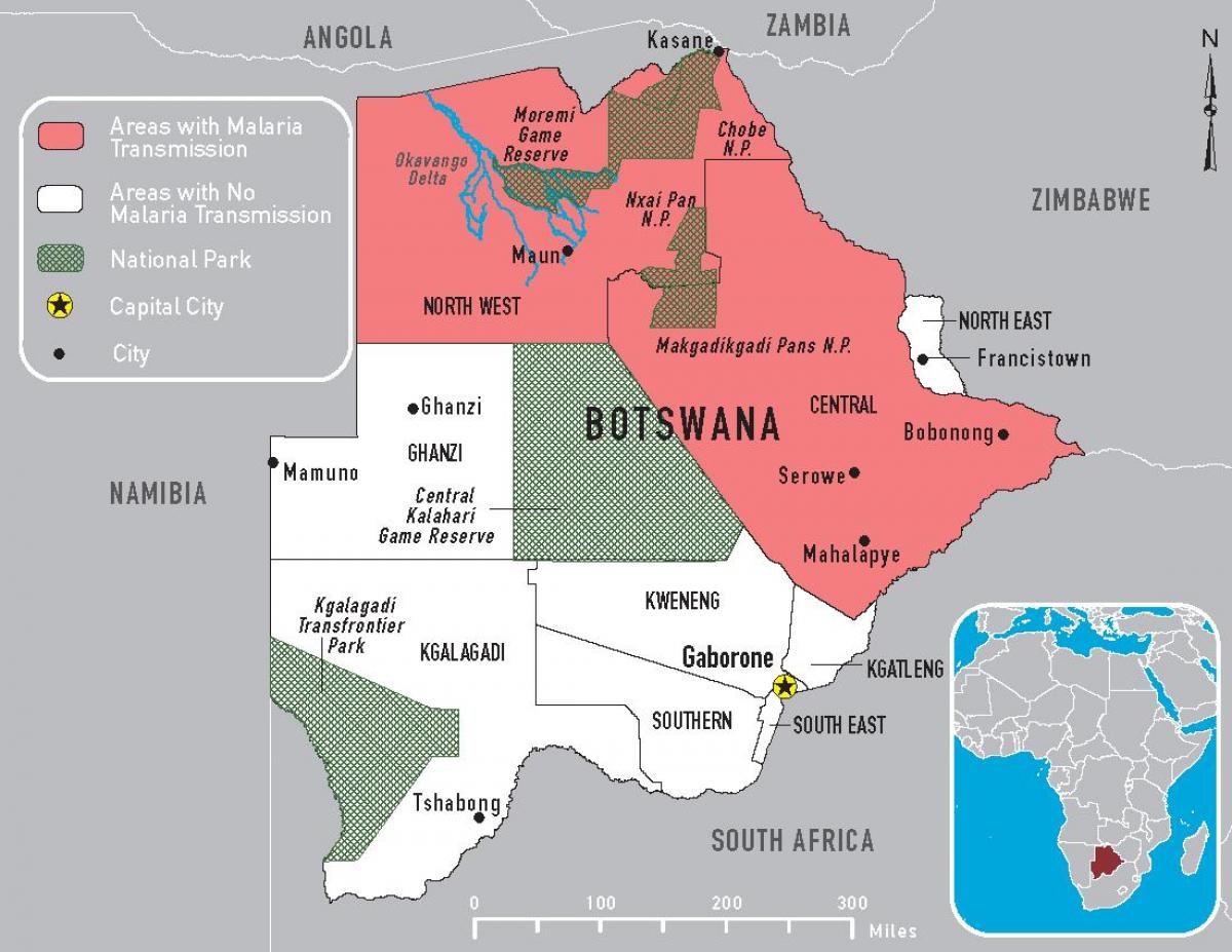 地図のボツワナマラリア
