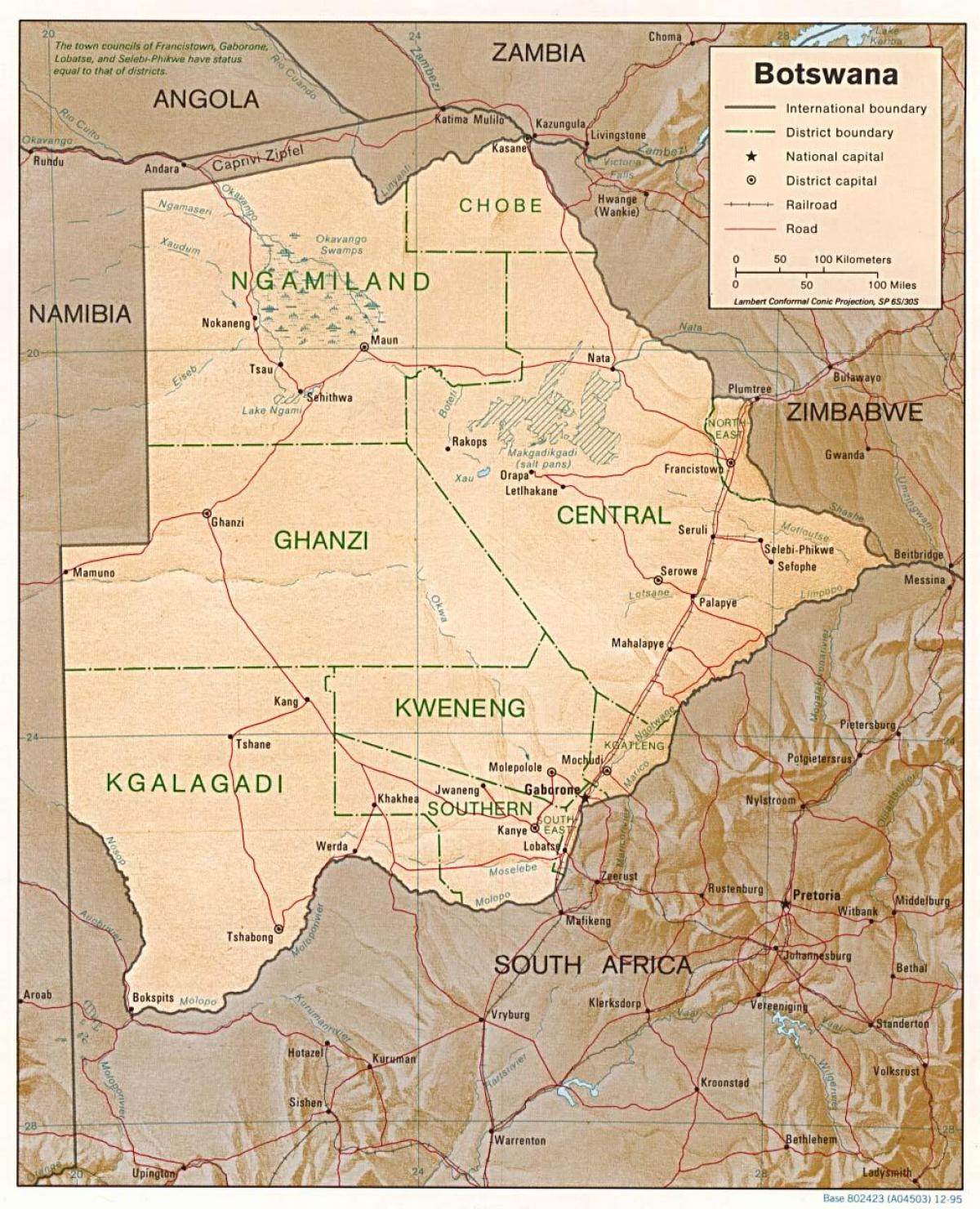 地図のボツワナ示町村